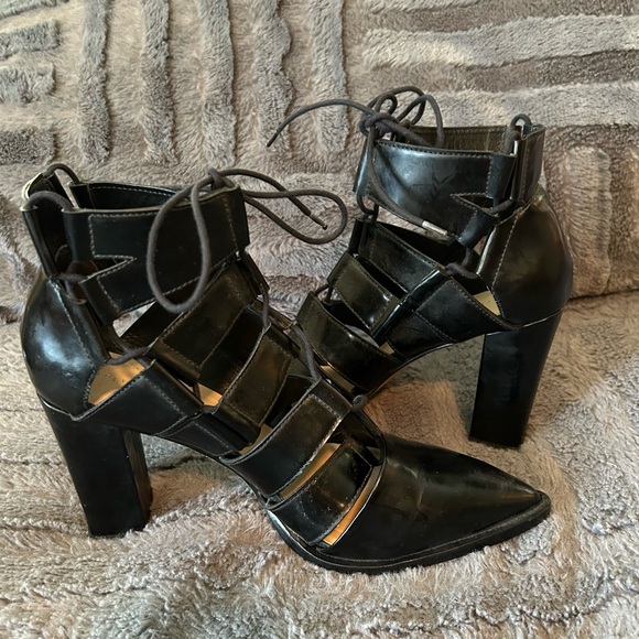 Loeffler Randall Black Pointed Lace-Up Women's Heels - Picture 8 of 8